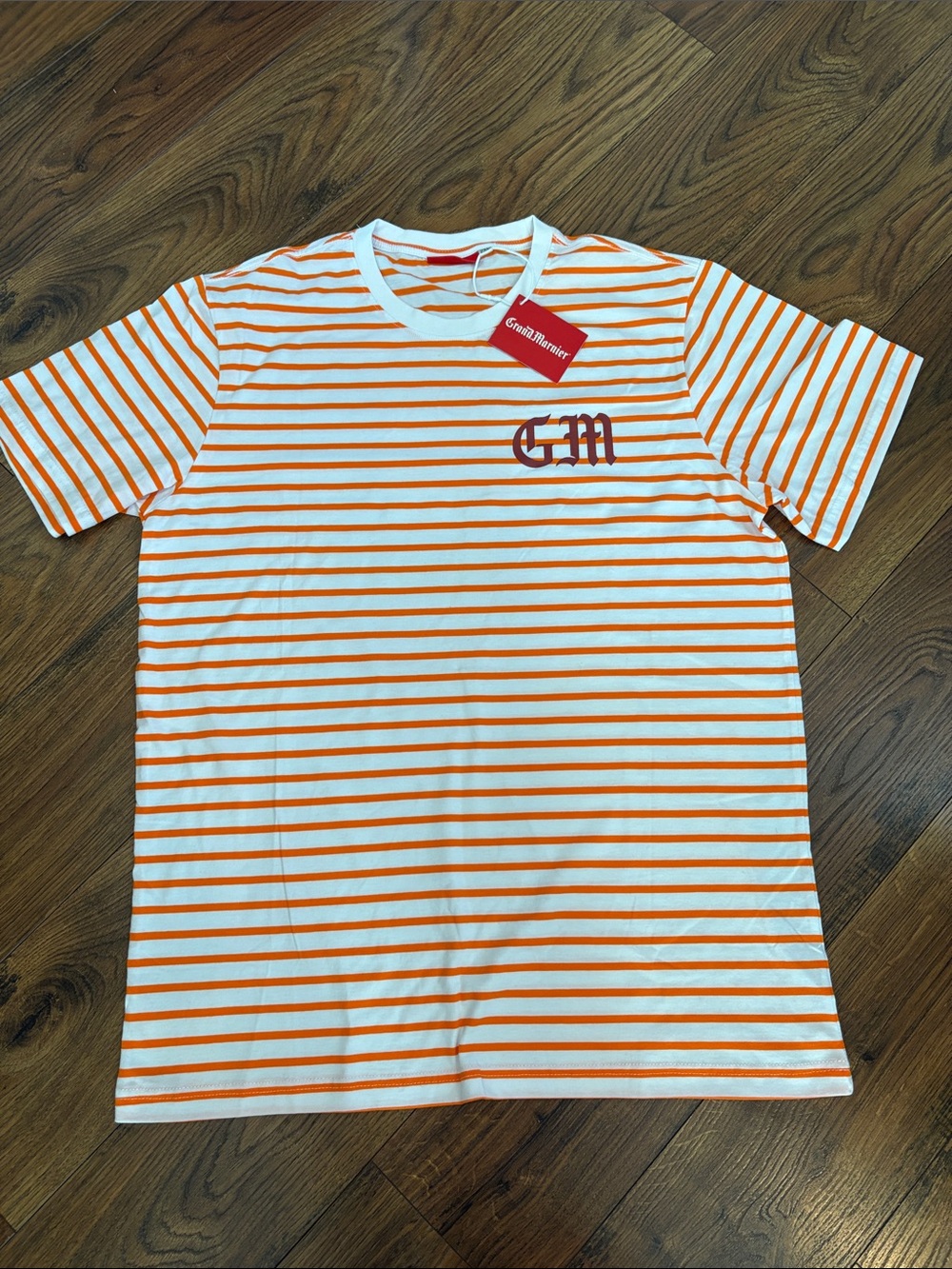 BNWT Grand Marnier Orange & White Striped Crew Tee